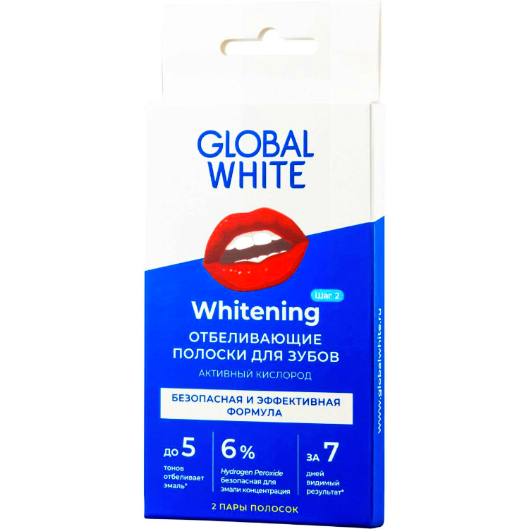 GLOBAL WHITE Полоски для Отбеливания Зубов Активный Кислород