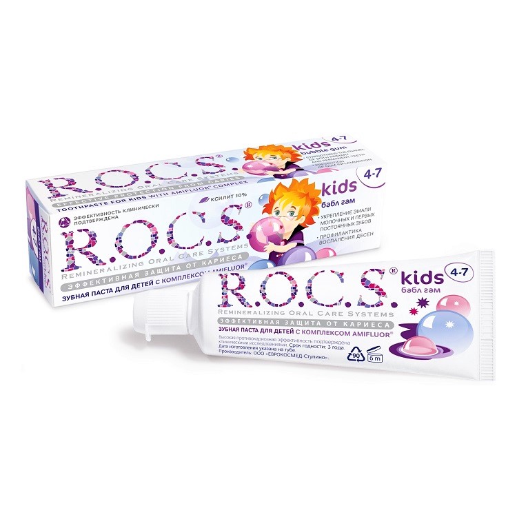 R.O.C.S. Kids Зубная Паста для Детей Бабл Гам 4-7